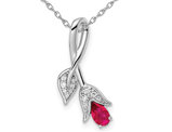 3/10 Carat (ctw) Ruby Floral Charm Pendant Necklace in 14K White Gold with Chain